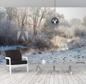 Picture of Winter landscape - frosty trees in sunny morning Tranquil winter nature in sunlight